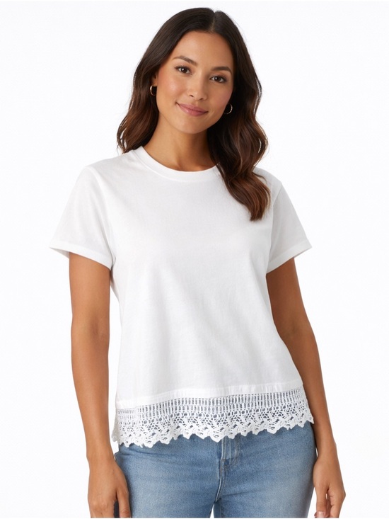 Sanctuary Tops - SANCTUARY Lace Tee White Crochet Lace Hem Cotton Top XS NWT Feminine